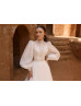 Beaded Ivory Lace Chiffon Pearl Buttons Back Wedding Dress